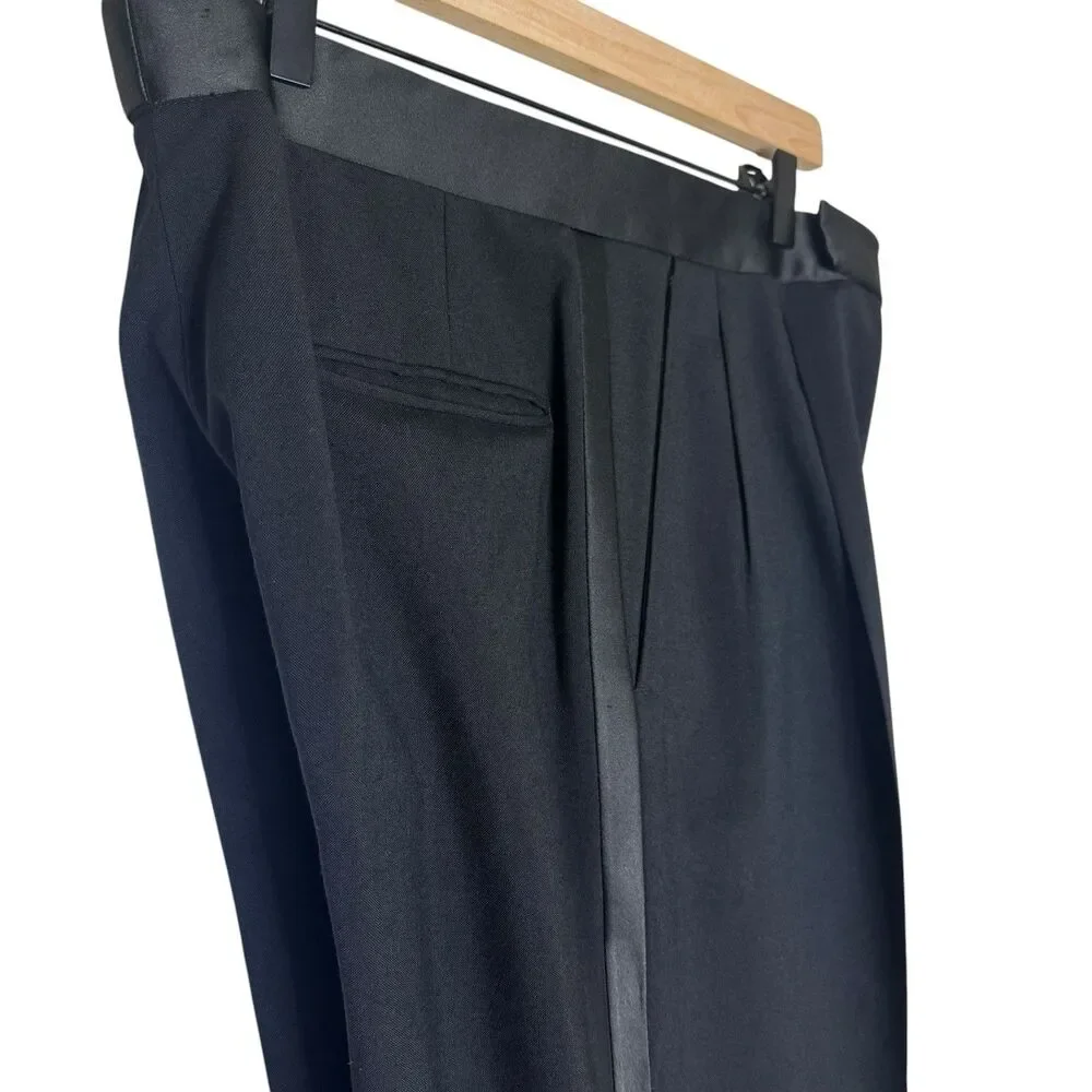VTG Christian Dior Monsieur Black Tuxedo 44R 35x31.5 Satin Stripe Pants 2 Piece